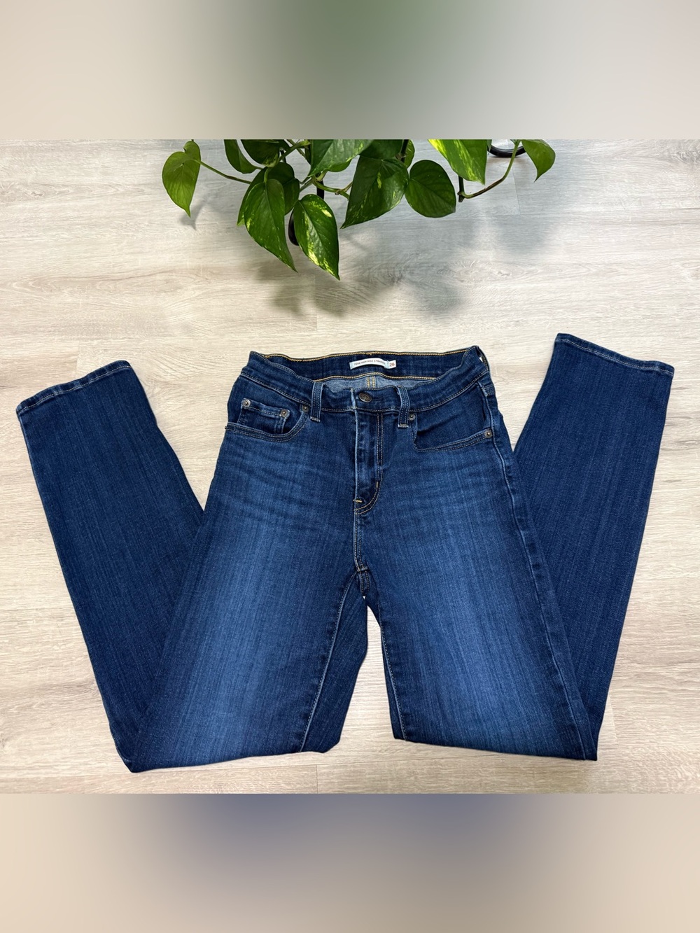 Levi's-724 High Rise Straight Jeans-Dark Wash